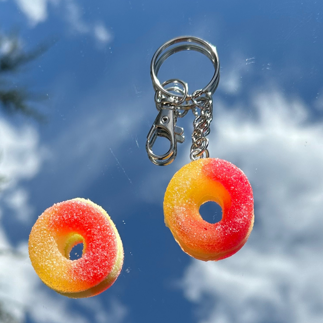 Gummy Peach Ring Inspired Keychain