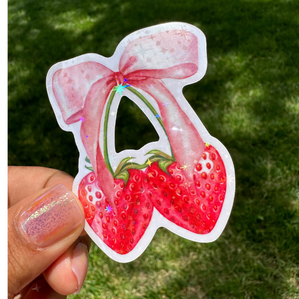 Coquette Strawberry Waterproof Holographic  Sticker