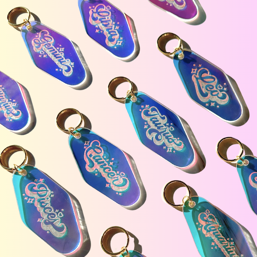 Zodiac Keychain: Iridescent Motel-Style Keyring