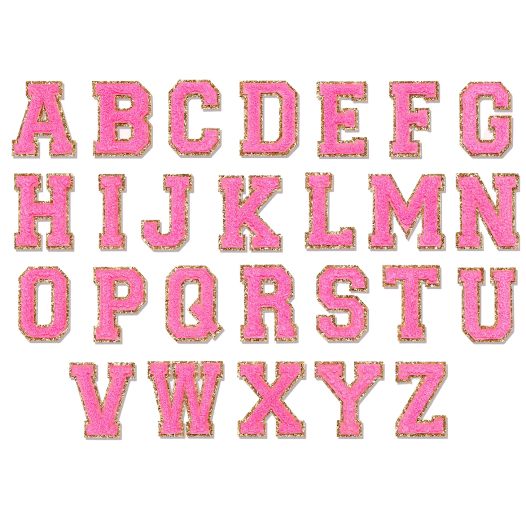 Hot Pink Glitter Varsity Letter Patches (STICKER)